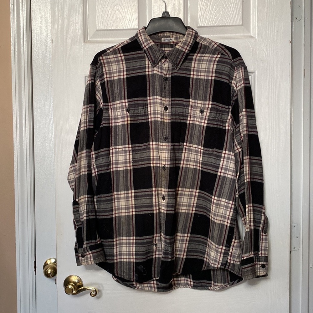 VTG 90’s Distressed Black Plaid Workwear Flannel Shirt